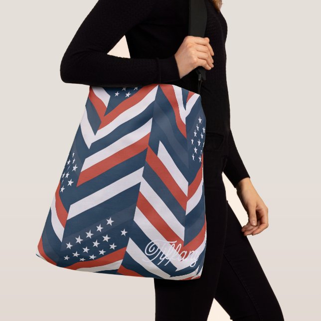Geometric USA Flag Pattern | Modern Women's Crossbody Bag (Close Up)