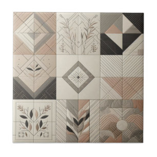 Geometric Vintage Chic Oatmeal Soft Black Tile