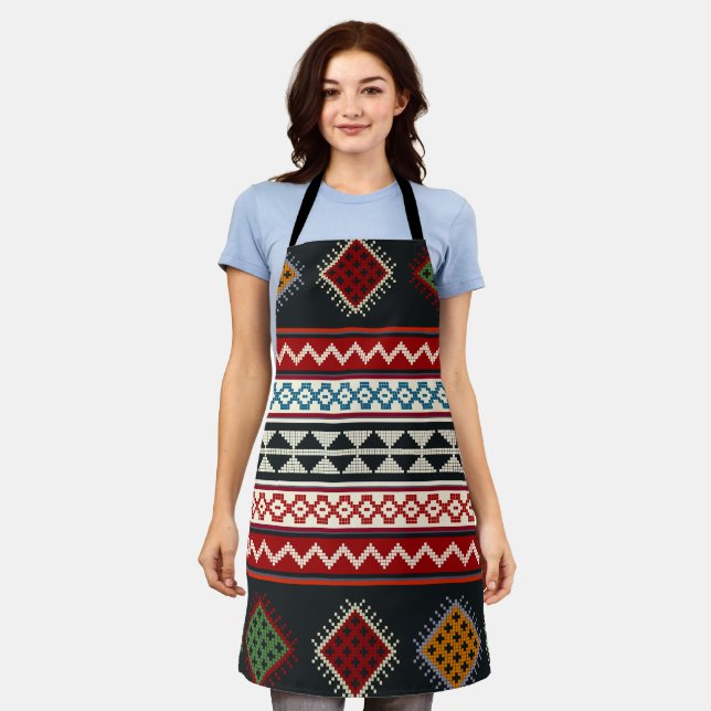 Geometric vintage classic cute-trendy colourful apron (Worn)