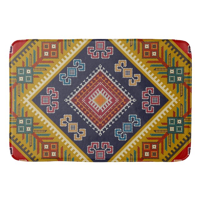 Geometric vintage classic fashion-trendy colourful bath mat (Front)