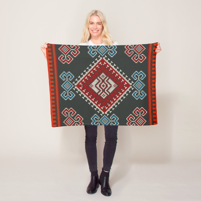 Geometric vintage classic fashion-trendy colourful fleece blanket (In Situ)