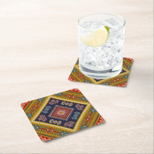 Geometric vintage classic fashion-trendy colourful square paper coaster
