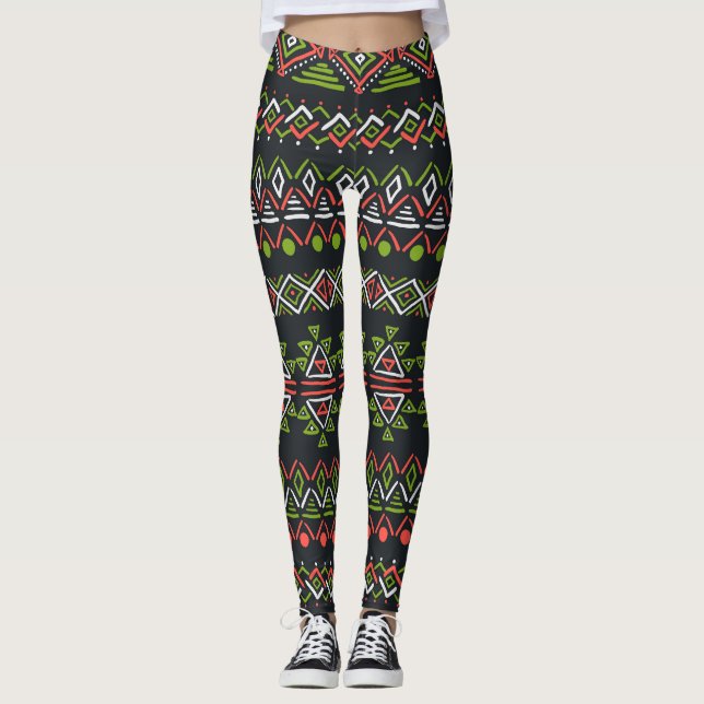 Geometric vintage: seamless patterns set. leggings (Front)