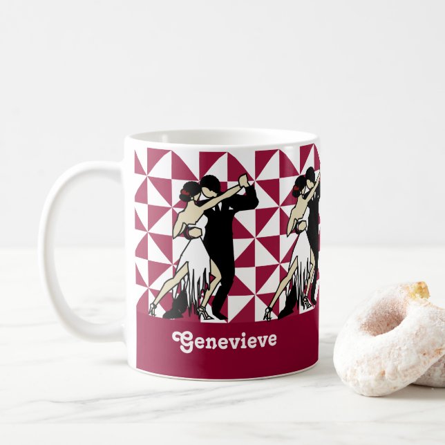 Geometric Vintage Tango Dancers Coffee Mug (With Donut)