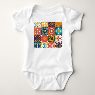 Geometric Vintage Tiles Ornate Pattern Baby Bodysuit