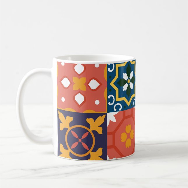 Geometric Vintage Tiles Ornate Pattern Coffee Mug (Left)