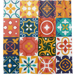 Geometric Vintage Tiles Ornate Pattern Shower Curtain