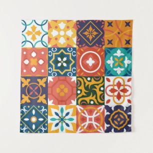 Geometric Vintage Tiles Ornate Pattern Tapestry