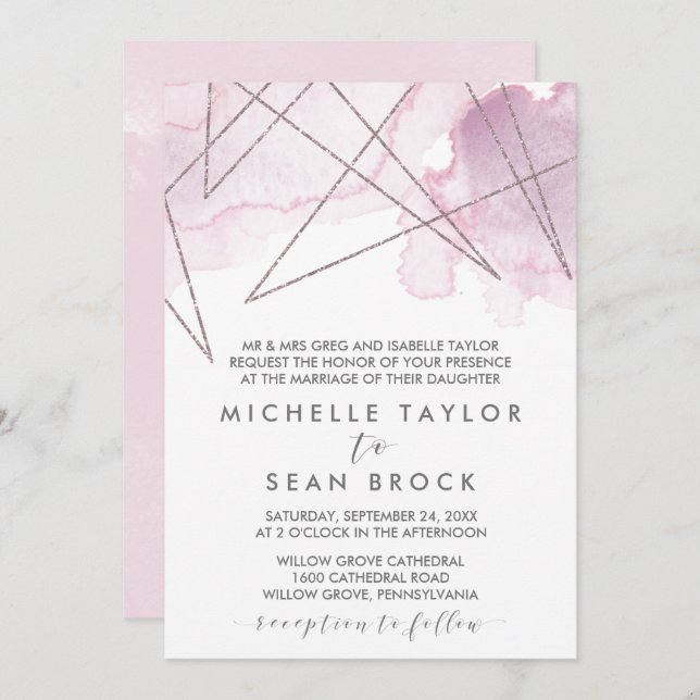 Geometric Watercolor | Blush Formal Wedding Invitation (Front/Back)