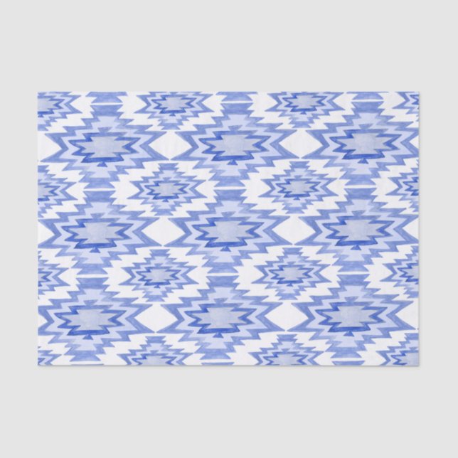 Geometric Watercolor Boho Pattern Blue Gift Tissue Paper (Front)