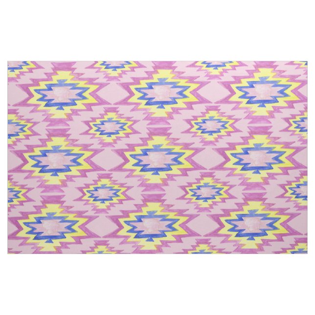 Geometric Watercolor Boho Yellow Pink Pattern Fabric (Yard)
