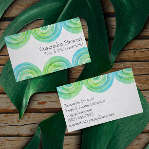 Geometric watercolor design green blue Arches Business Card
