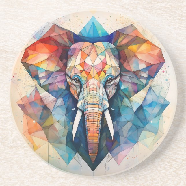 Geometric Watercolor Elephant Coaster (Front)