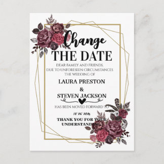 geometric watercolor floral change the date postcard