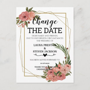 Geometric watercolor floral change the date postcard