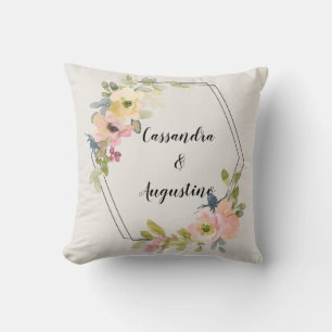Geometric Watercolor Floral Couples Names Cushion