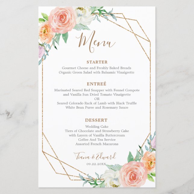 Geometric Watercolor Flower Dinner Menu (Front)
