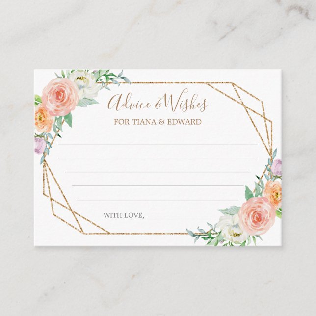 Geometric Watercolor Flowers Wedding Advice Card (Front)