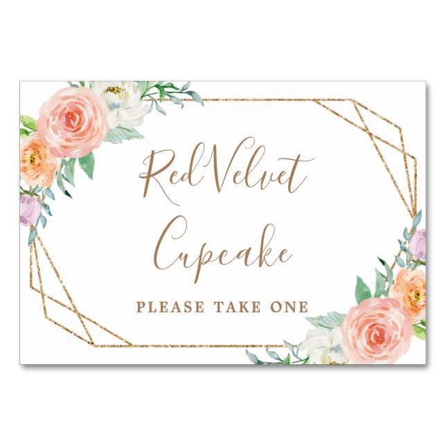 Geometric Watercolor Flowers Wedding Food Label Table Number (Front)