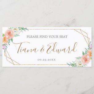 Geometric Watercolor Flowers Wedding Seating Chart Programme