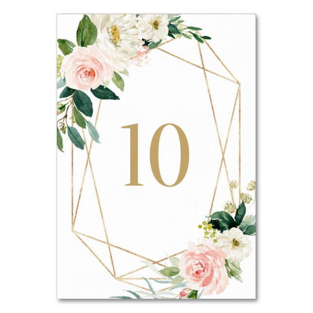 Geometric Watercolor Spring Blooms Table 10 Table Number (Front)