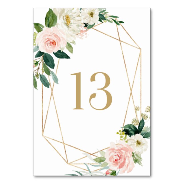 Geometric Watercolor Spring Blooms Table 13 Number (Front)