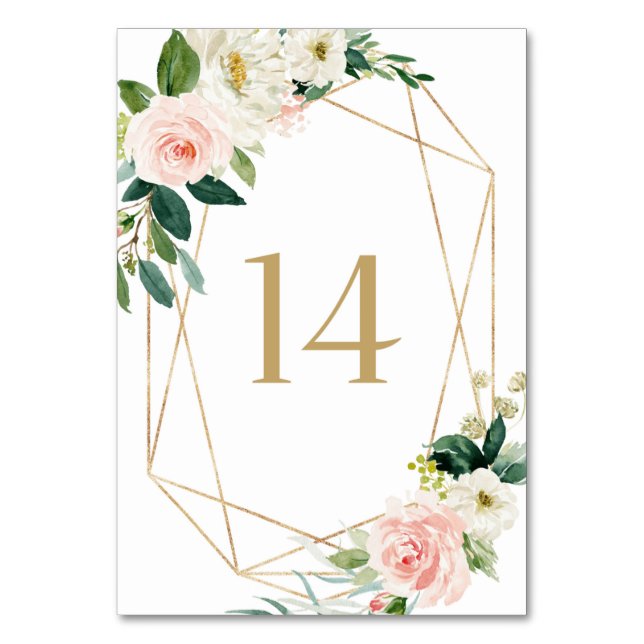 Geometric Watercolor Spring Blooms Table 14 Number (Front)