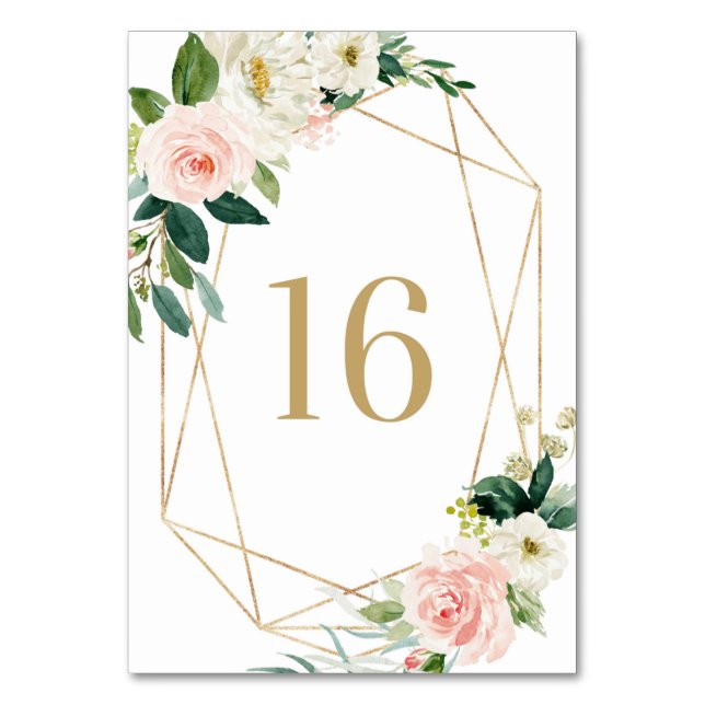 Geometric Watercolor Spring Blooms Table 16 Number (Front)