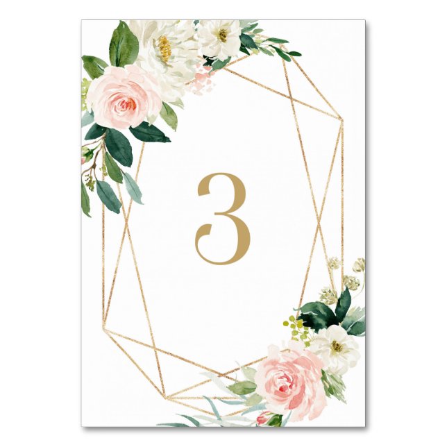 Geometric Watercolor Spring Blooms Table 3 Wedding Number (Front)
