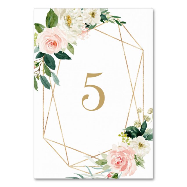 Geometric Watercolor Spring Blooms Table 5 Wedding Table Number (Front)