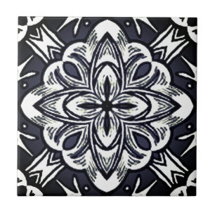 Geometric Watercolor Star in Graphite Grey & White Tile