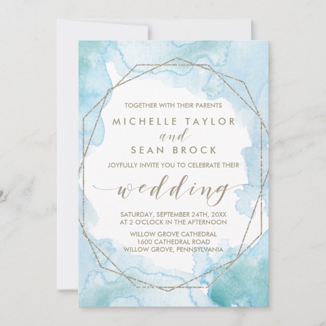 Geometric Watercolor Wedding Invitation (Front)