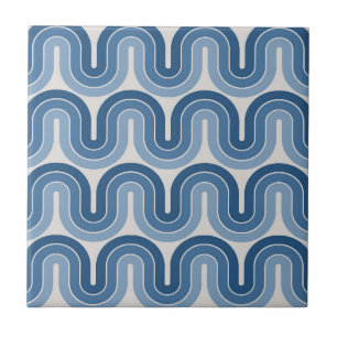 Geometric Wave Design in Blue Tile