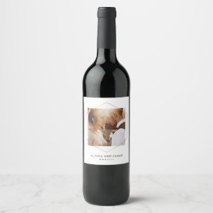 Geometric Wedding Photo and Roman Numeral Date Wine Label