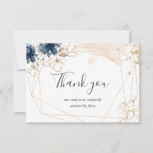 Geometric wedding Thank you in navy, gold & blush RSVP Card