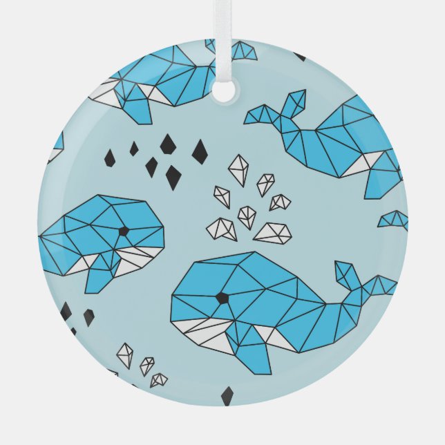 Geometric Whale: Cute Seamless Pattern Glass Tree Decoration (Front)