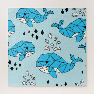Geometric Whale: Cute Seamless Pattern Jigsaw Puzzle