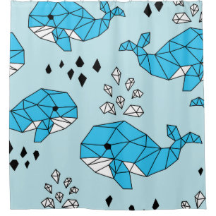 Geometric Whale: Cute Seamless Pattern Shower Curtain