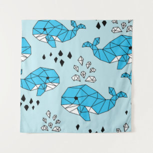 Geometric Whale: Cute Seamless Pattern Tapestry