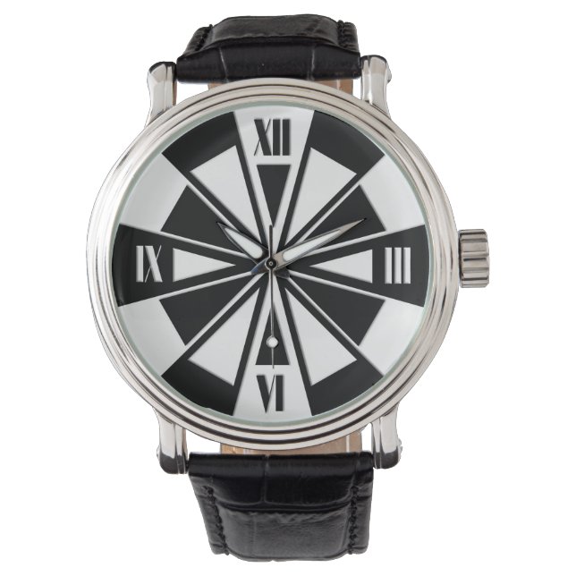 Geometric wheel pattern - black and white watch (Front)