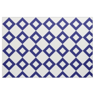 Geometric White and Navy Diamond Pattern Fabric