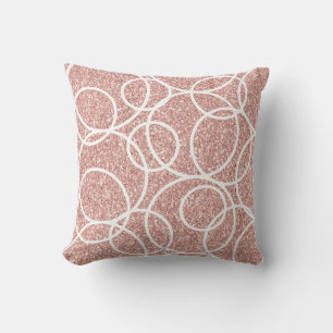 Geometric White Circles Abstract Pink Glitter Cushion