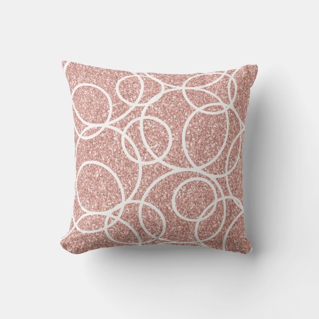 Geometric White Circles Abstract Pink Glitter Cushion (Front)