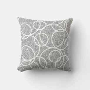 Geometric White Circles Abstract Silver Glitter Cushion