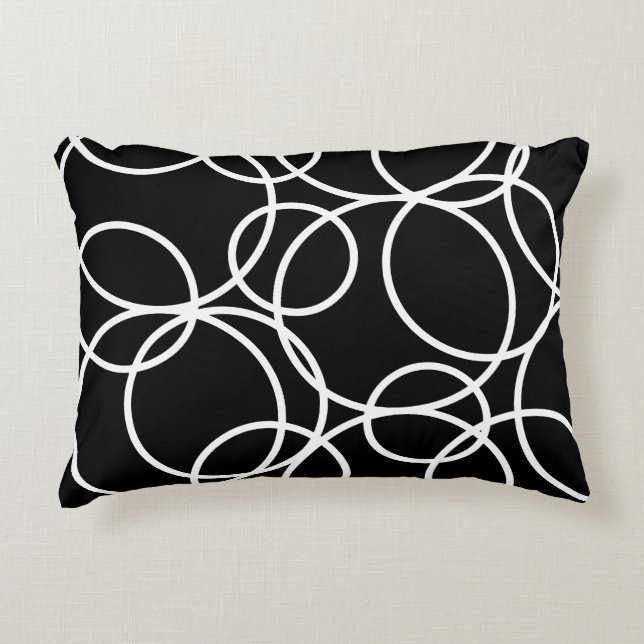 Geometric White Circles Black Modern Abstract  Pil Decorative Cushion (Front)