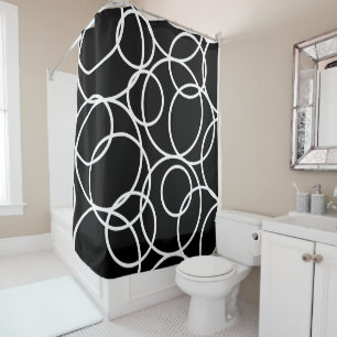 Geometric White Circles Black Modern Abstract Shower Curtain