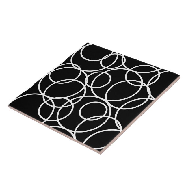 Geometric White Circles Black Modern Abstract Tile (Side)
