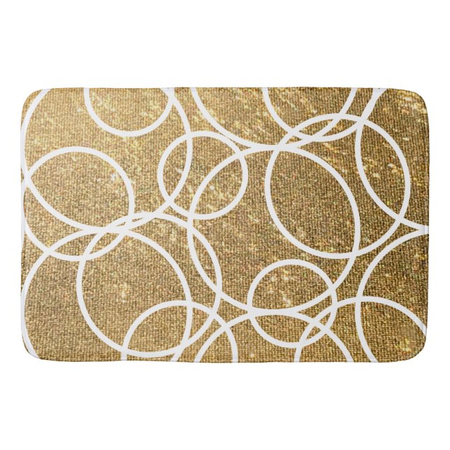 Geometric White Circles Gold Glitter Abstract Bath Mat (Front)