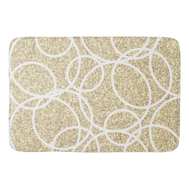 Geometric White Circles Gold Glitter Abstract Bath Mat (Front)