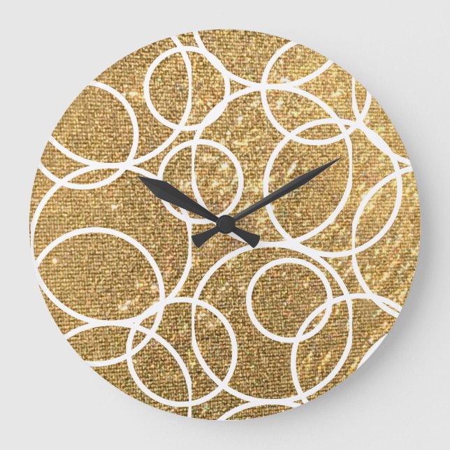 Geometric White Circles Gold Glitter Abstract Large Clock (Front)